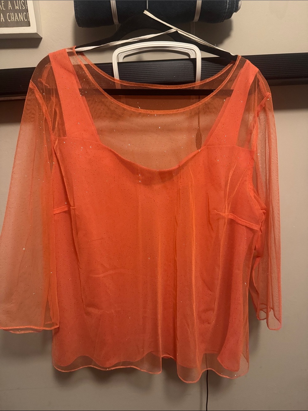 Sheer Sparkle Overlay Blouse with Inner Tank — Bright Orange
